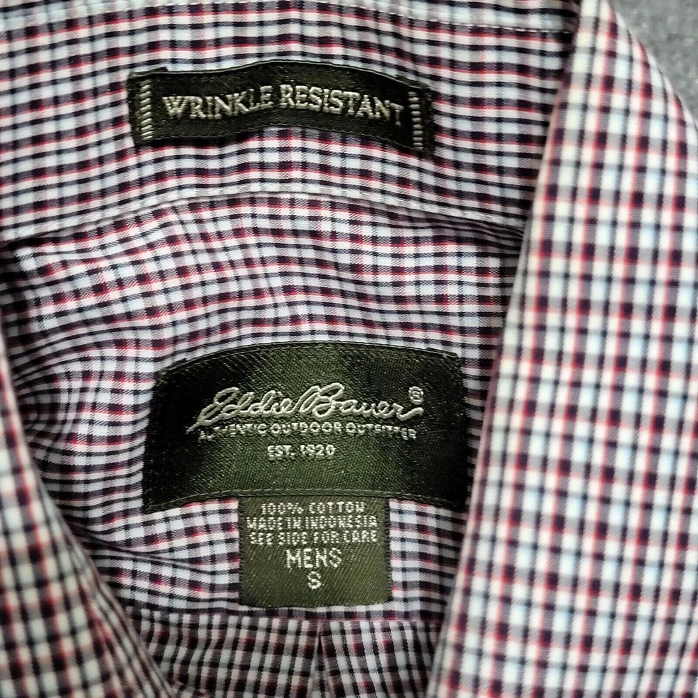 Eddie Bauer Shirt Mens Small Wrinkle Resistant Button Down Blue Red Plaid Cotton - Picture 4 of 9
